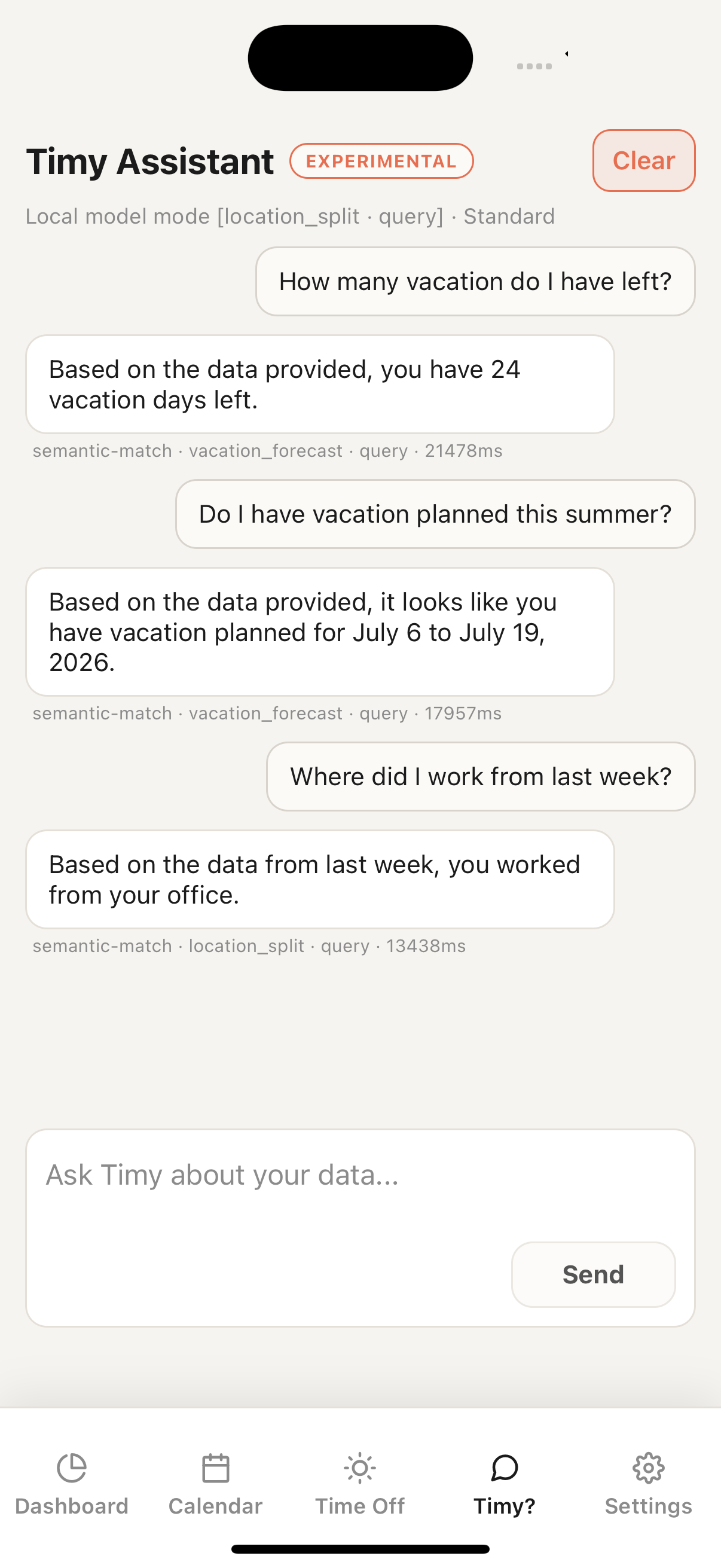 Frag Timy — komplett lokal *